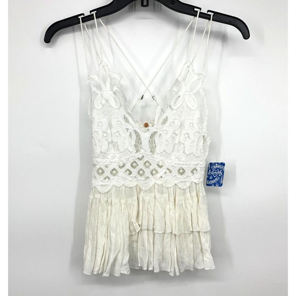 Free People Adella Top Cami White Lace Ruffled Tank NWT - Picture 4 of 13